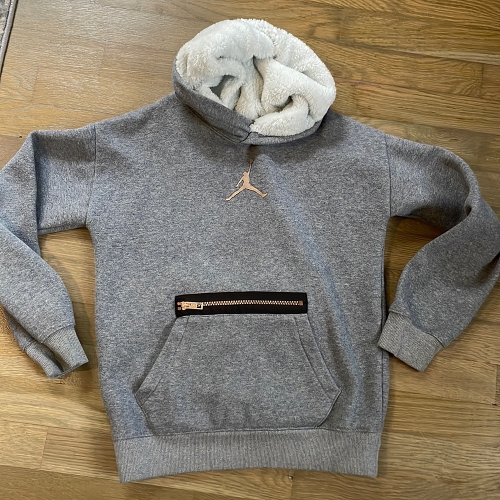 Jordan size medium sweatshirt with fur hood. this is one of a kind!!